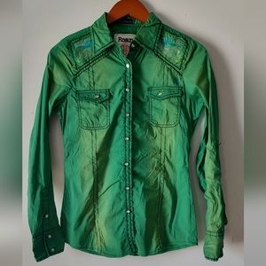Knew without tags green sequins roar button down